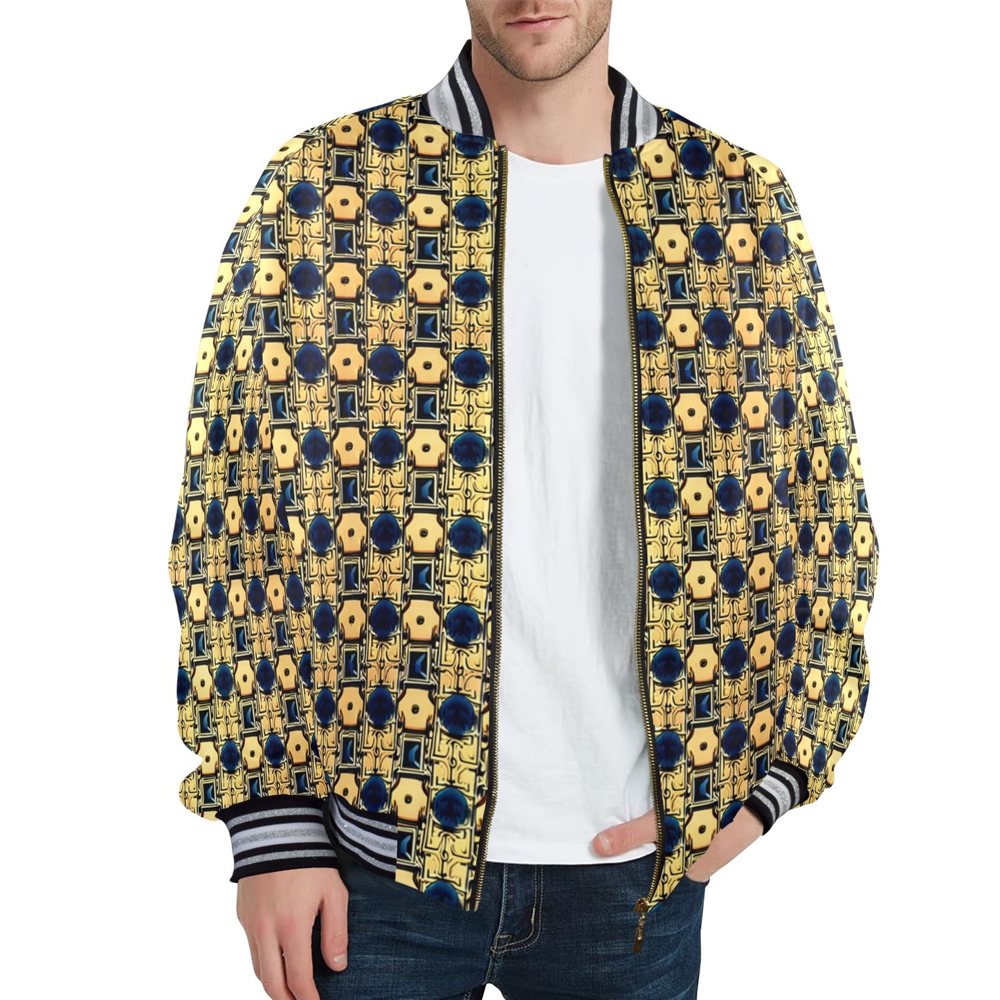 kokorepublicboutique Men's Striped Trim Bomber Jacket