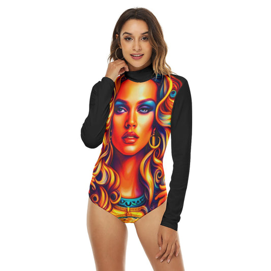 FullbreedCustom Print Women's Turtleneck Long Sleeve Bodysuit