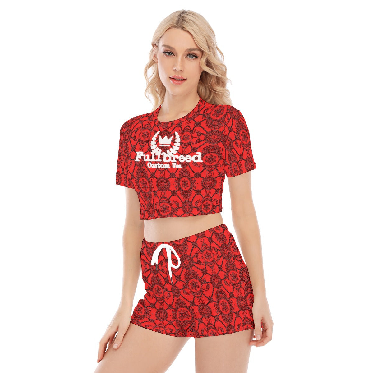 FullbreedCustom Print Women's O-neck T-shirt Shorts Suit