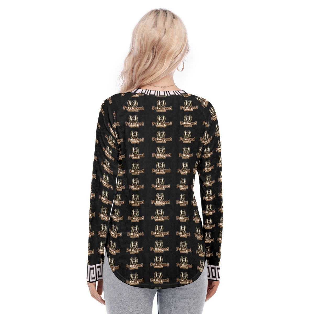 FullbreedCustom Print Women's Raglan Sleeves U-Shaped Hem Long Sleeves Blouse