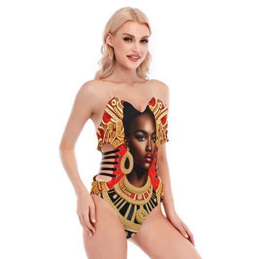 FullbreedCustom Print Women's Tube Top Bodysuit With Side Black Straps