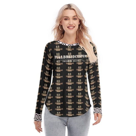 FullbreedCustom Print Women's Raglan Sleeves U-Shaped Hem Long Sleeves Blouse