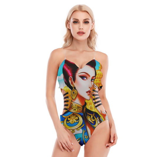 FullbreedCustom Print Women's Tube Top Bodysuit With Side Black Straps