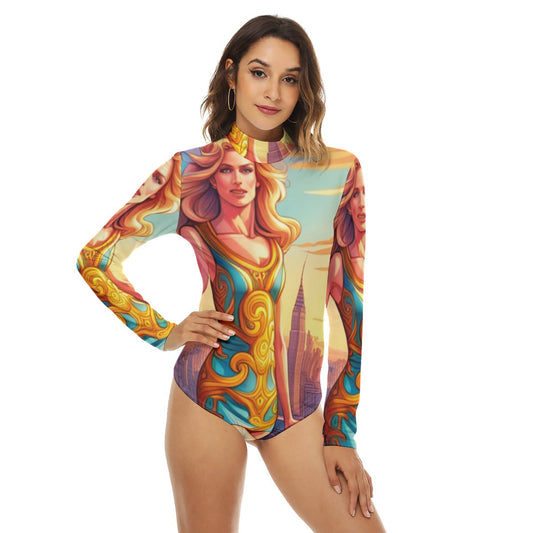 FullbreedCustom Print Women's Turtleneck Long Sleeve Bodysuit