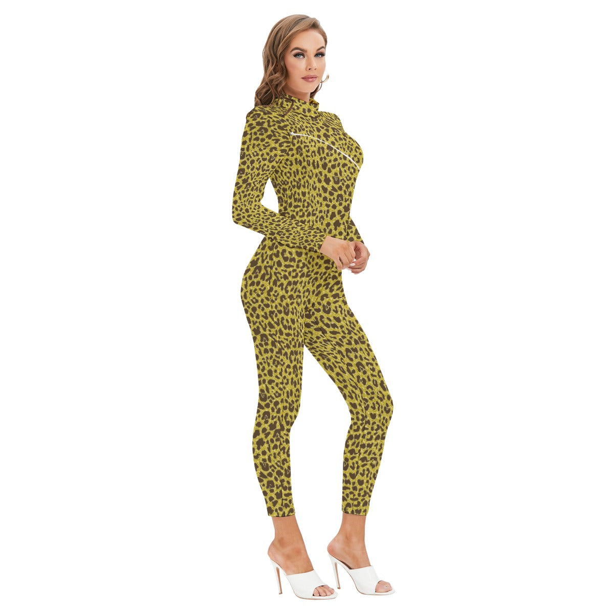 Kokorepublic  Print Women's Long-sleeved High-neck Jumpsuit With Zipper