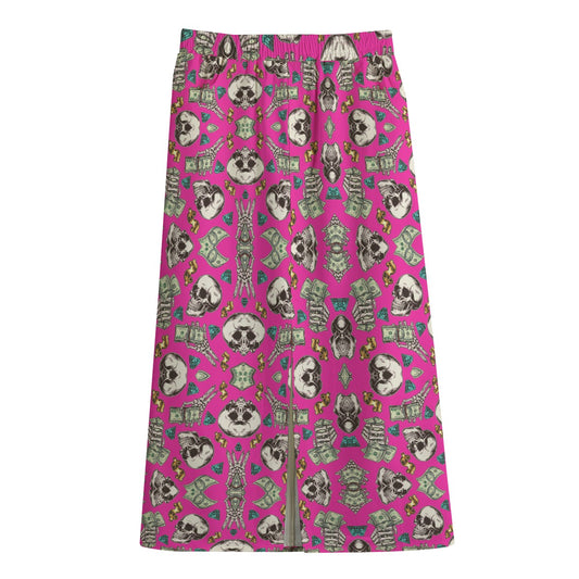 kokorepublic Print Women's Front Mid-slit Skirt | 245GSM Cotton