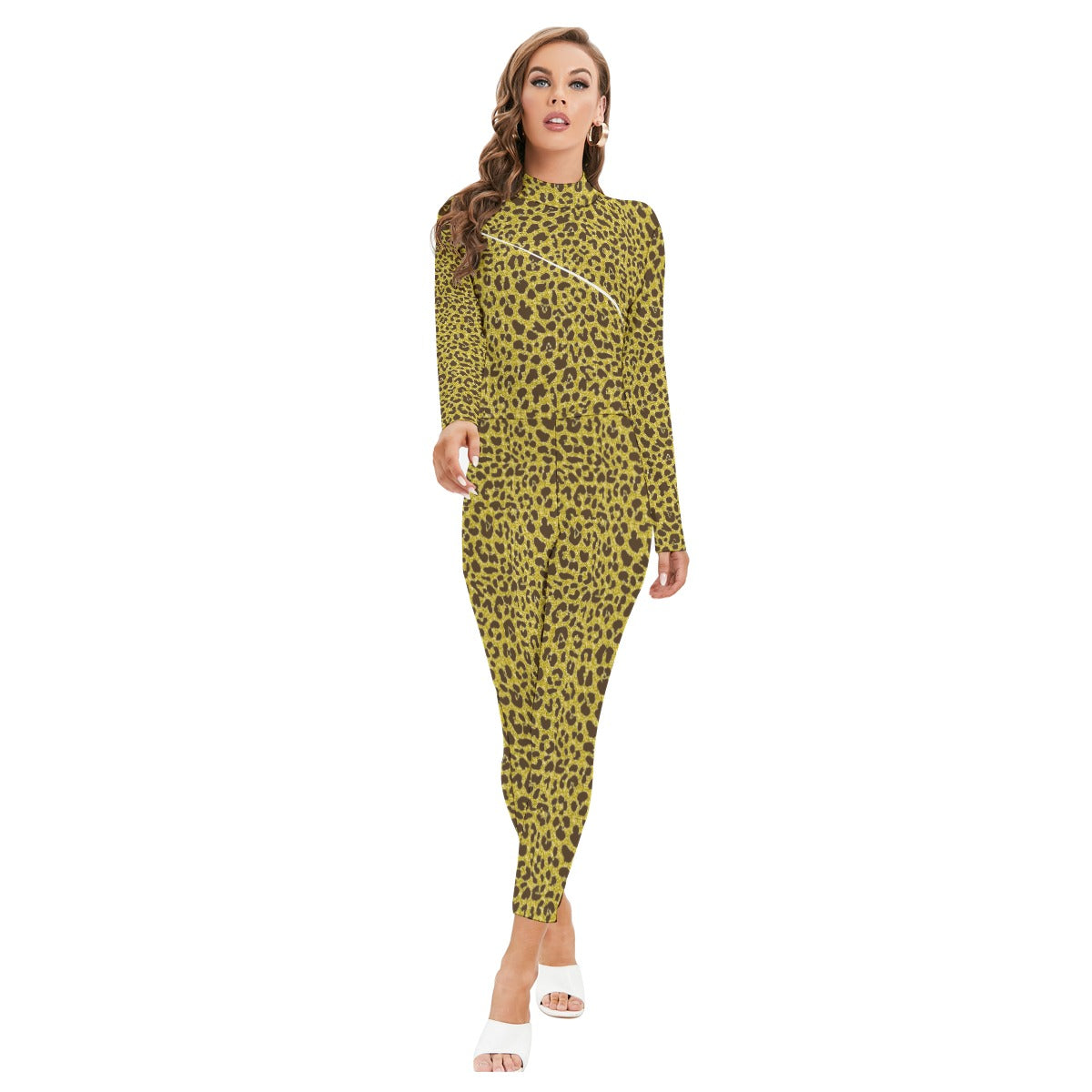 Kokorepublic  Print Women's Long-sleeved High-neck Jumpsuit With Zipper