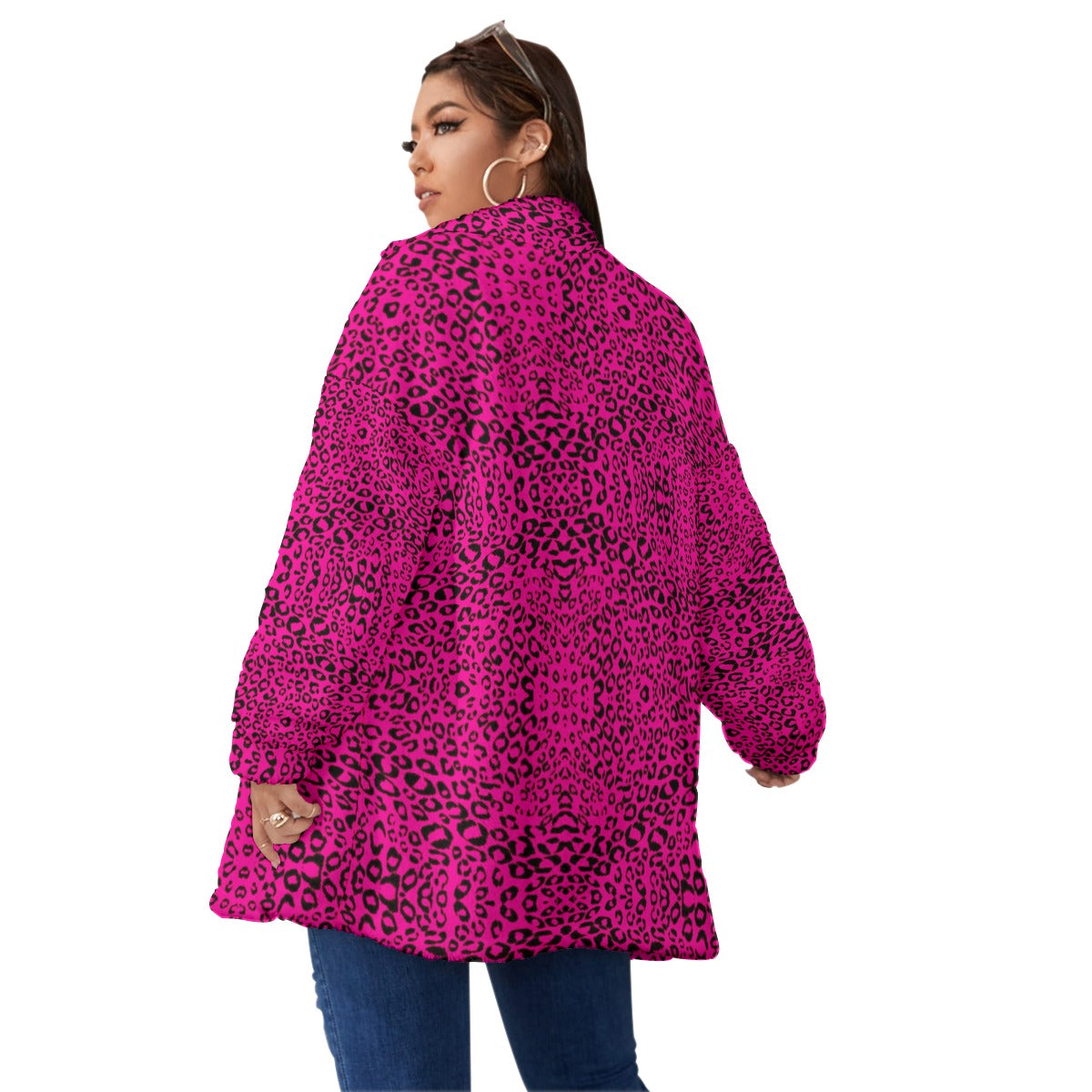 kokorepublicboutique Print Unisex Borg Fleece Stand-up Collar Coat With Zipper Closure(Plus Size)