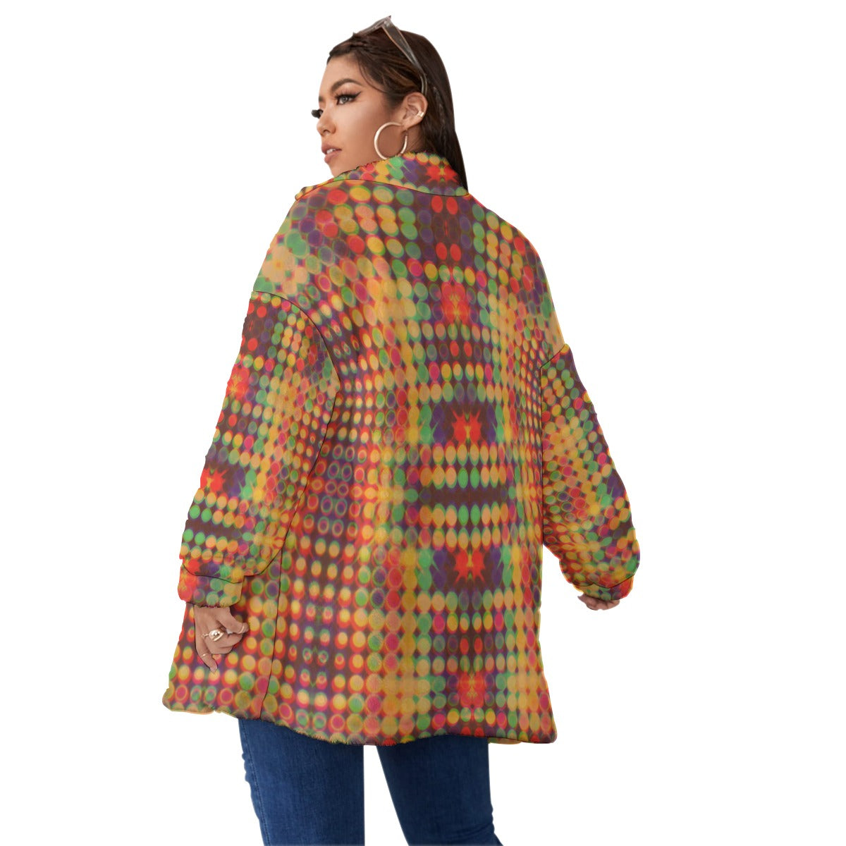 All-Over Print Unisex Borg Fleece Stand-up Collar Coat With Zipper Closure(Plus Size)