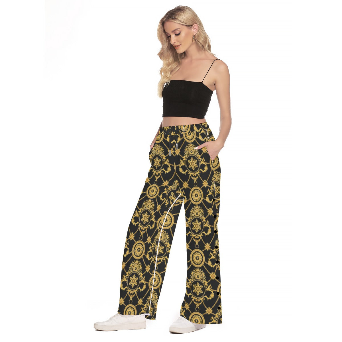 kokorepublicboutique Print Women's Side Slit Snap Button Trousers