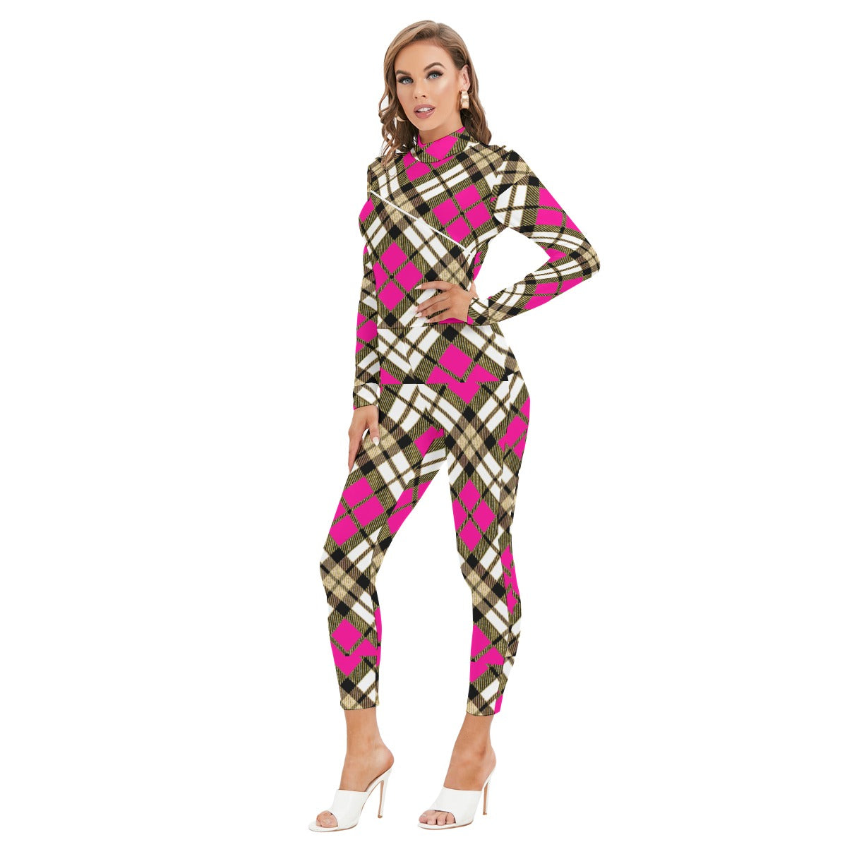 kokorepublic Print Women's Long-sleeved High-neck Jumpsuit With Zipper