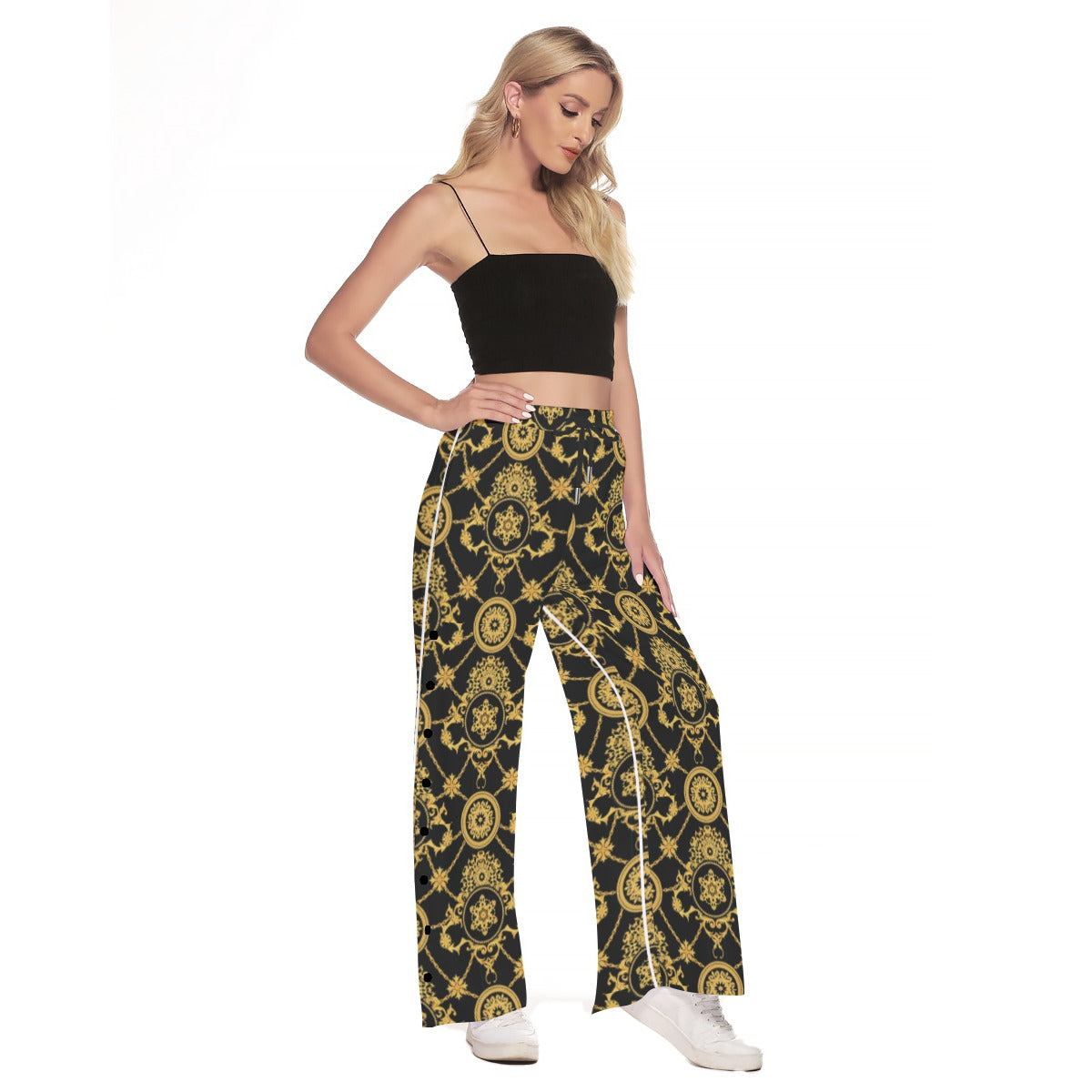 kokorepublicboutique Print Women's Side Slit Snap Button Trousers