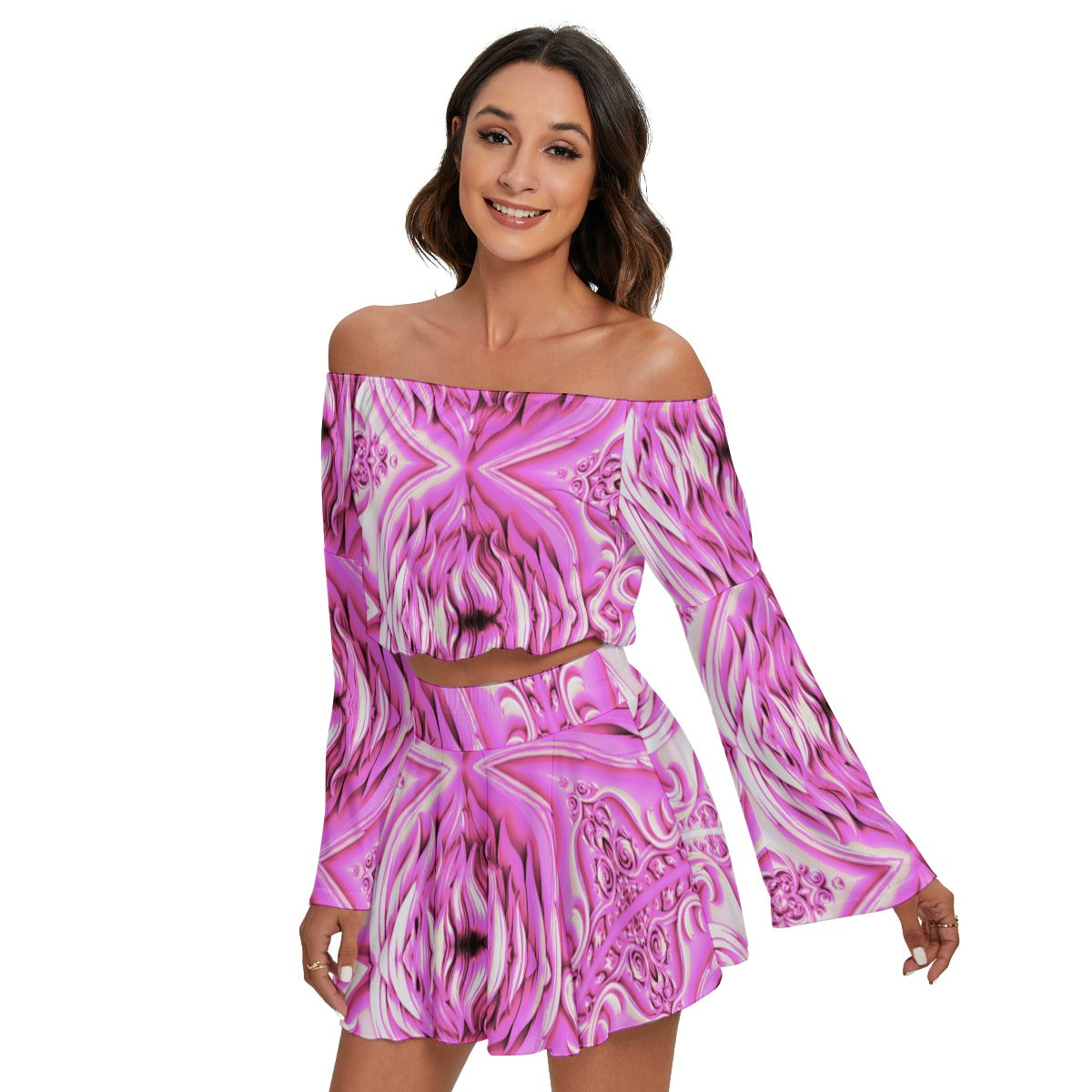 Kokorepublic  Print Women's Off-shoulder Top And Skirt Set