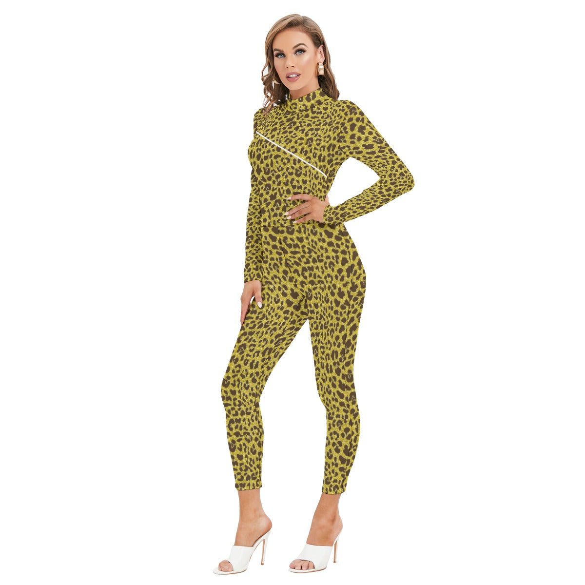 Kokorepublic  Print Women's Long-sleeved High-neck Jumpsuit With Zipper