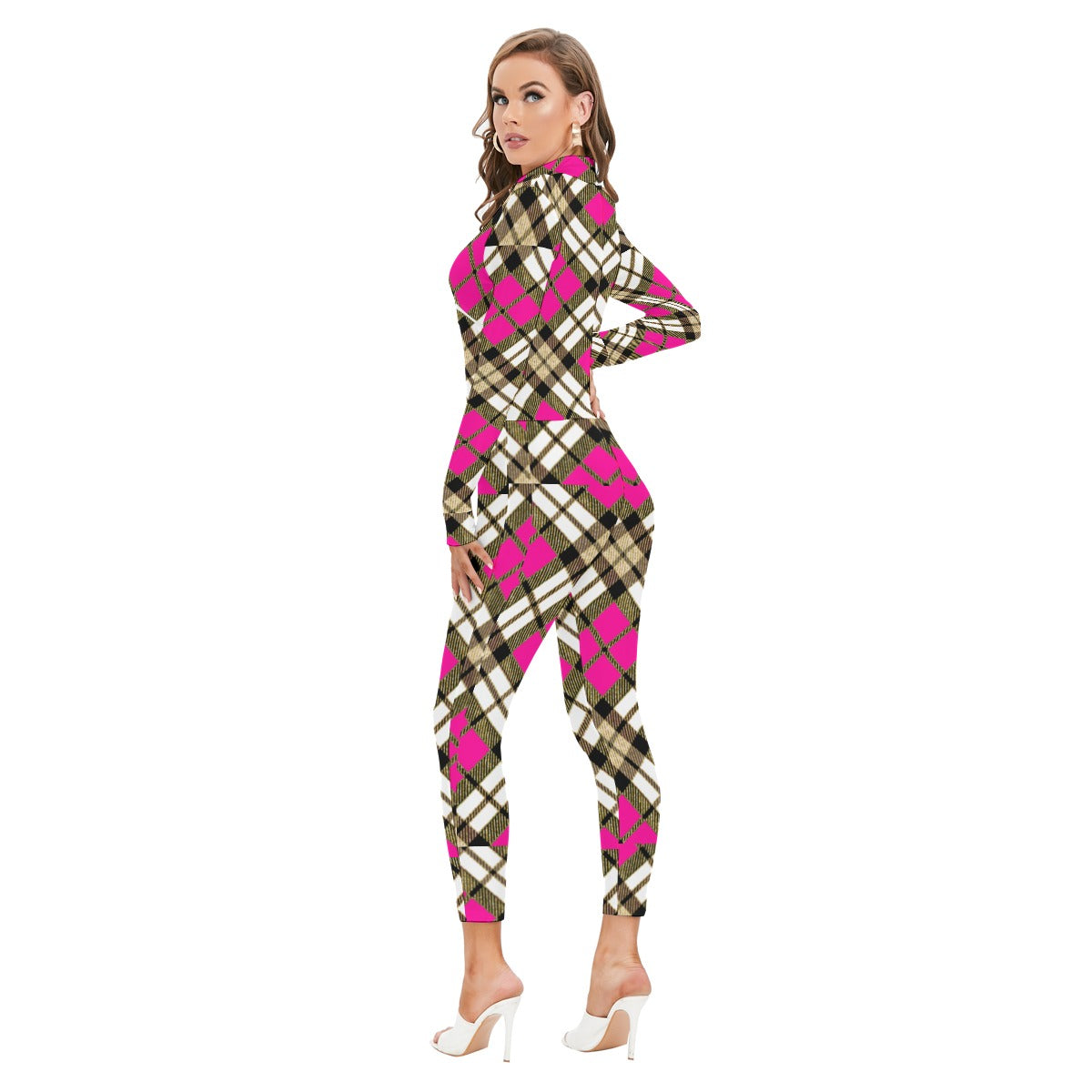 kokorepublic Print Women's Long-sleeved High-neck Jumpsuit With Zipper