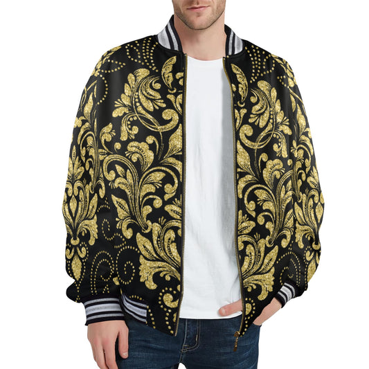 kokorepublicboutique Men's Striped Trim Bomber Jacket