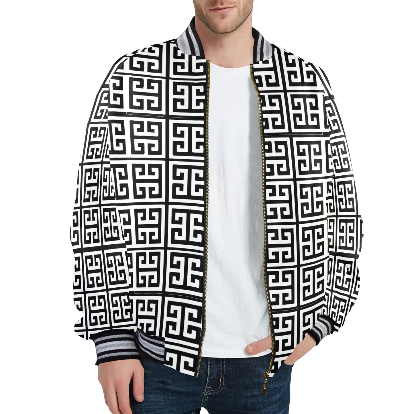 kokorepublicboutique New Men's Striped Trim Bomber Jacket