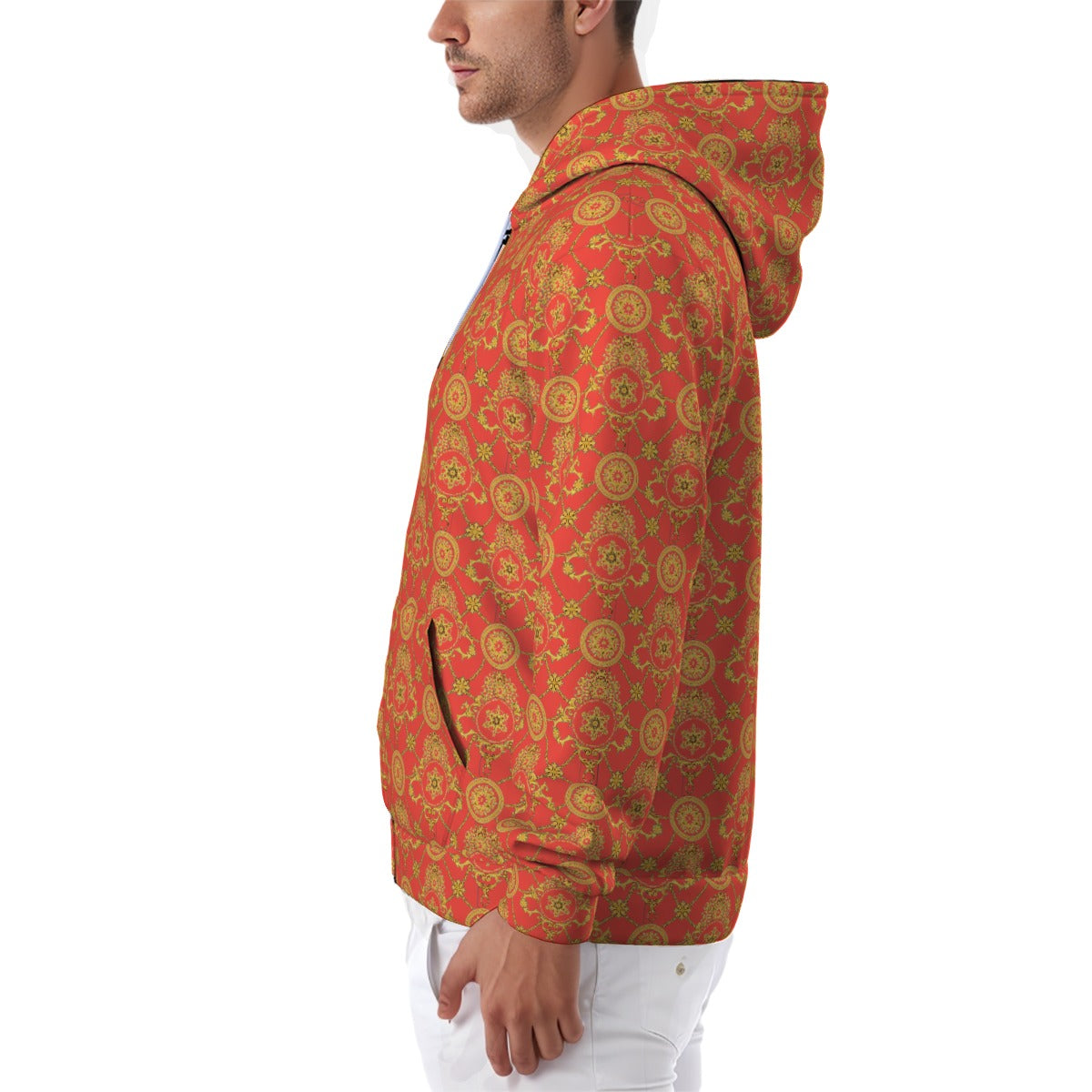 All-Over Print Zip Up Hoodie With Pocket