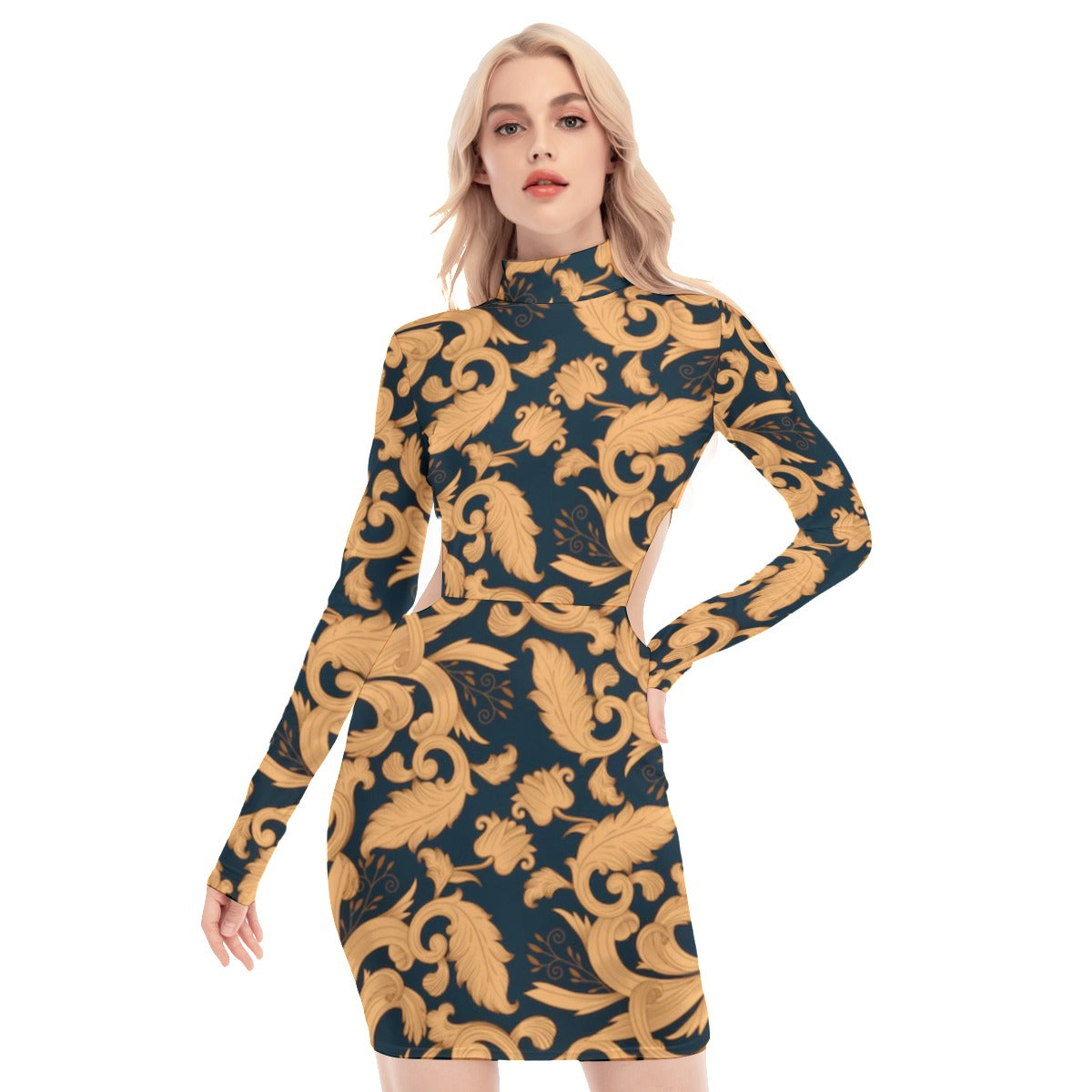 All-Over Print Women's Waist Hollow Hip Dress