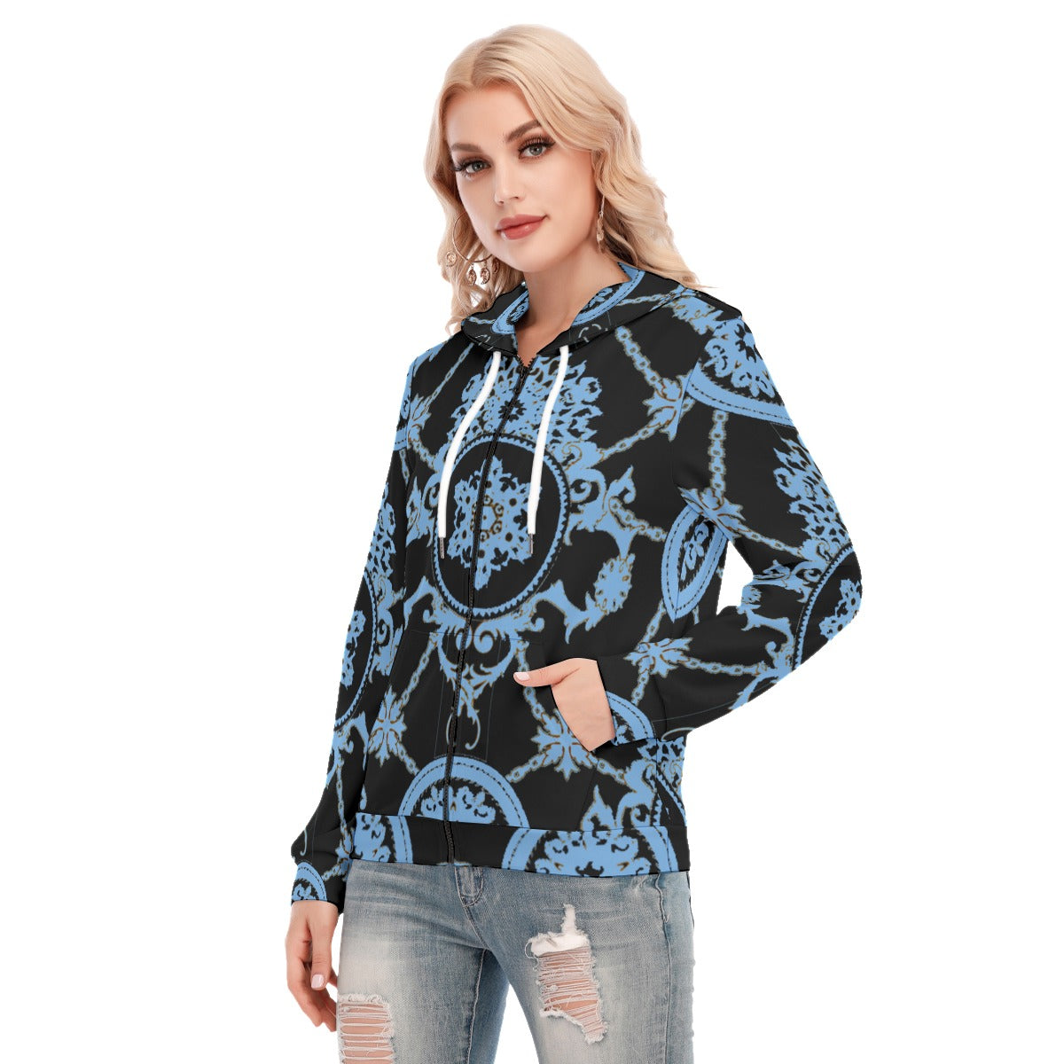 All-Over Print Women's Hoodie With Zipper