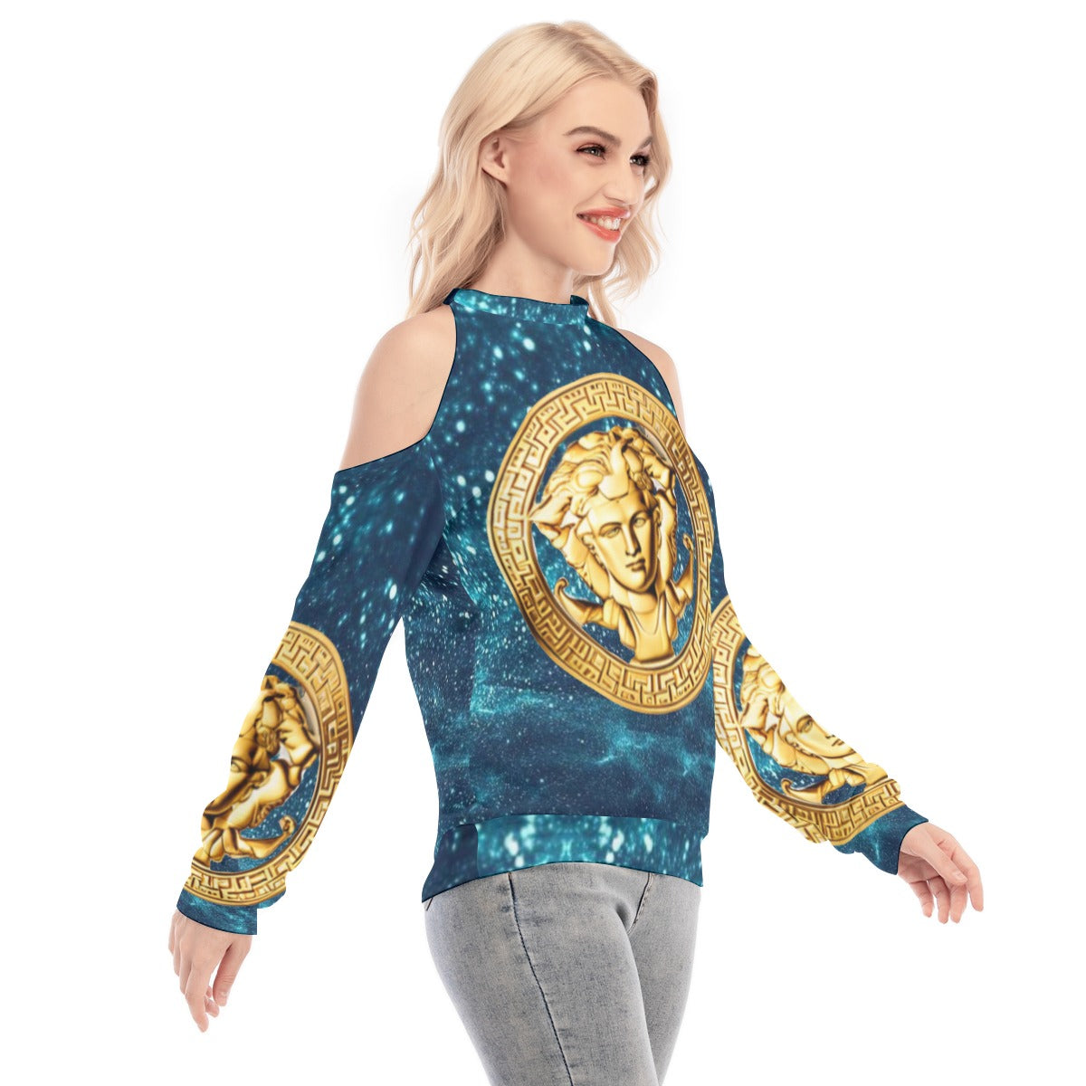 All-Over Print Women's Cold Shoulder Sweatirt