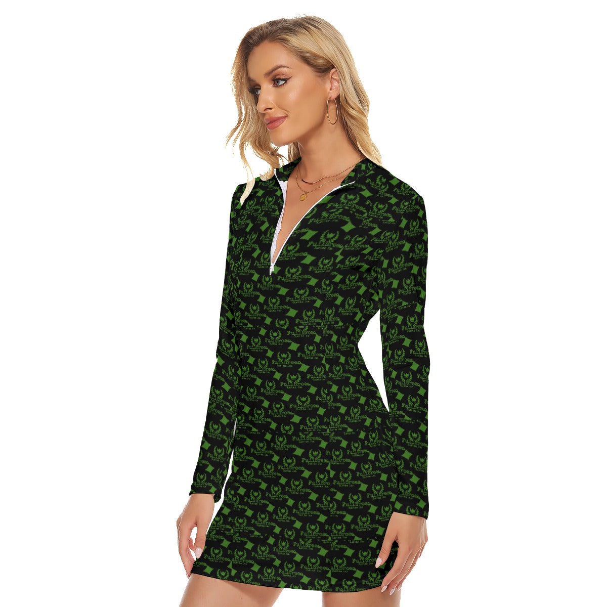 All-Over Print Women's Zip Front Tight Dress