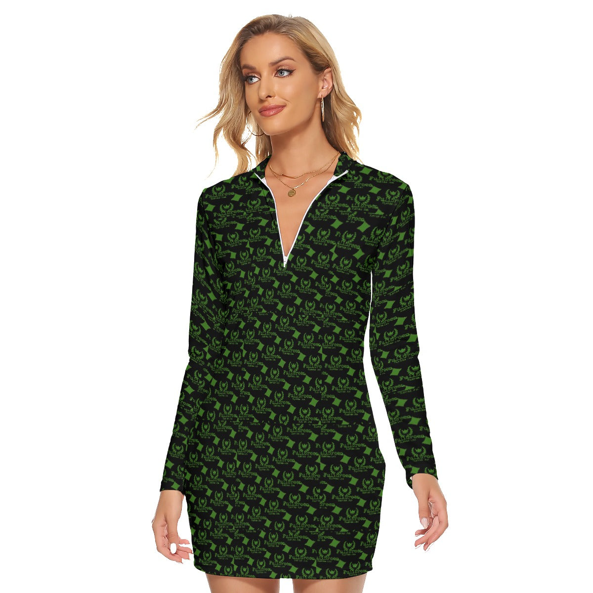 All-Over Print Women's Zip Front Tight Dress