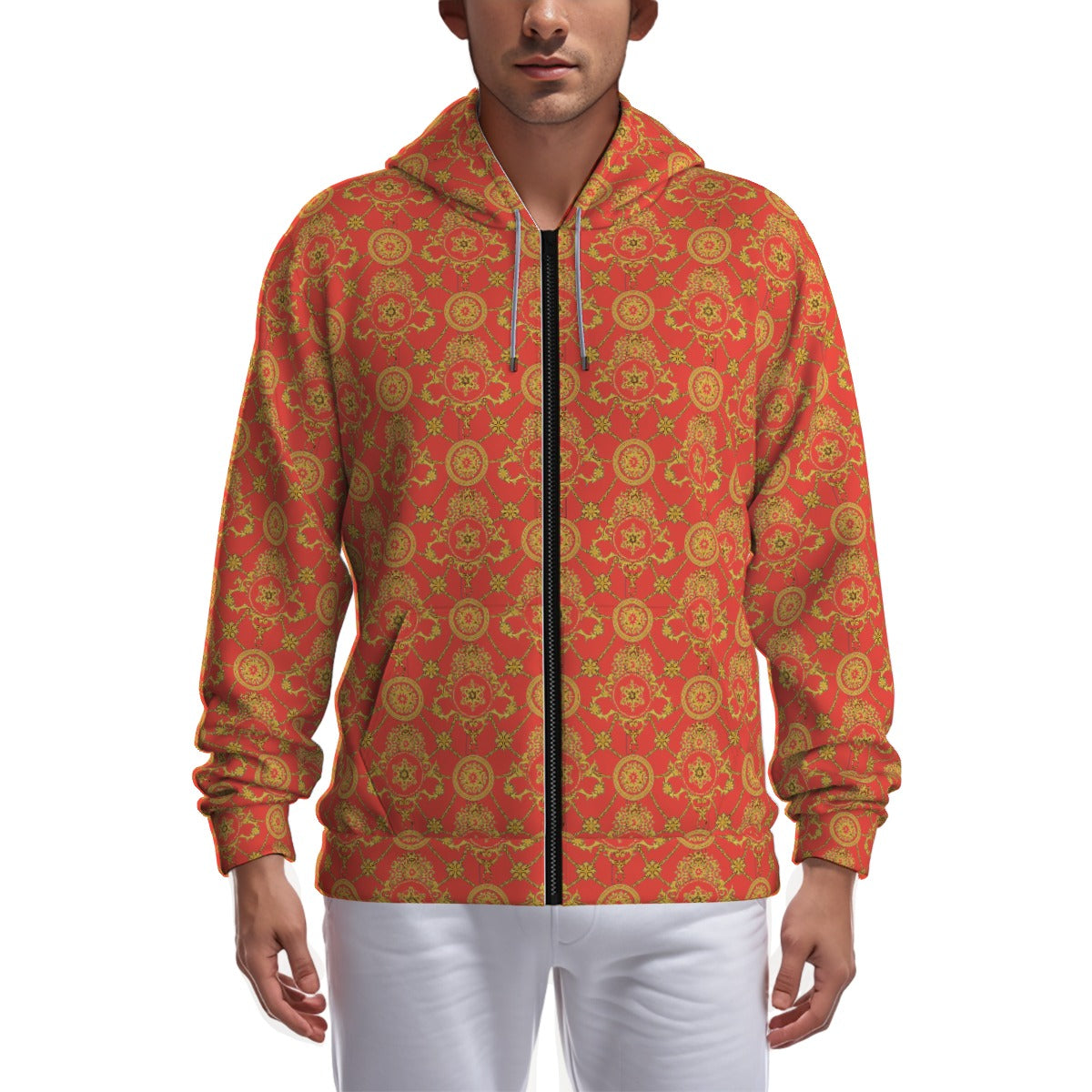 All-Over Print Zip Up Hoodie With Pocket