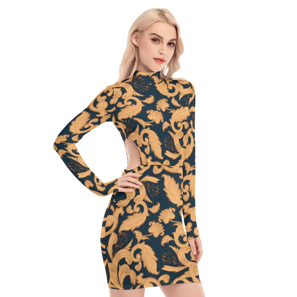 All-Over Print Women's Waist Hollow Hip Dress