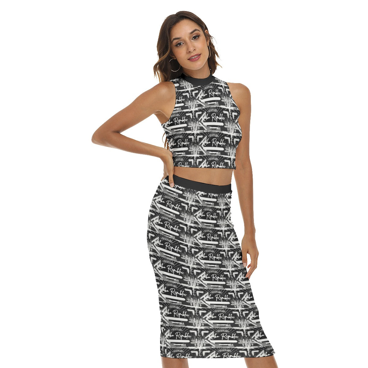 All-Over Print Women's Tank Top & Split High Skirt Set