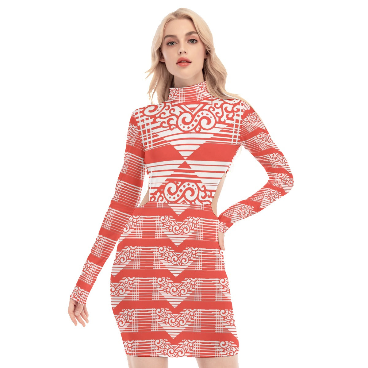 All-Over Print Women's Waist Hollow Hip Dress