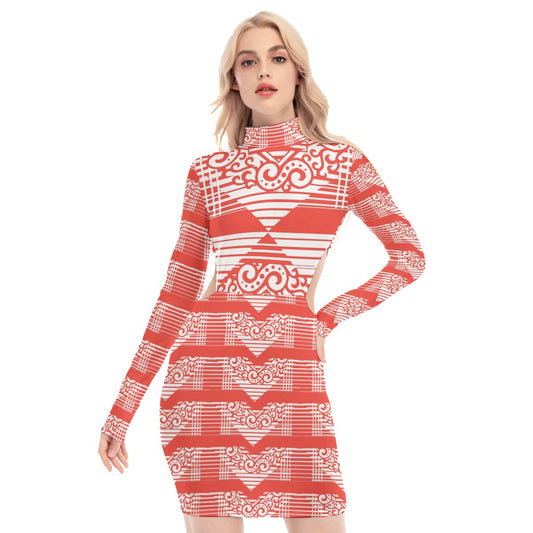 All-Over Print Women's Waist Hollow Hip Dress