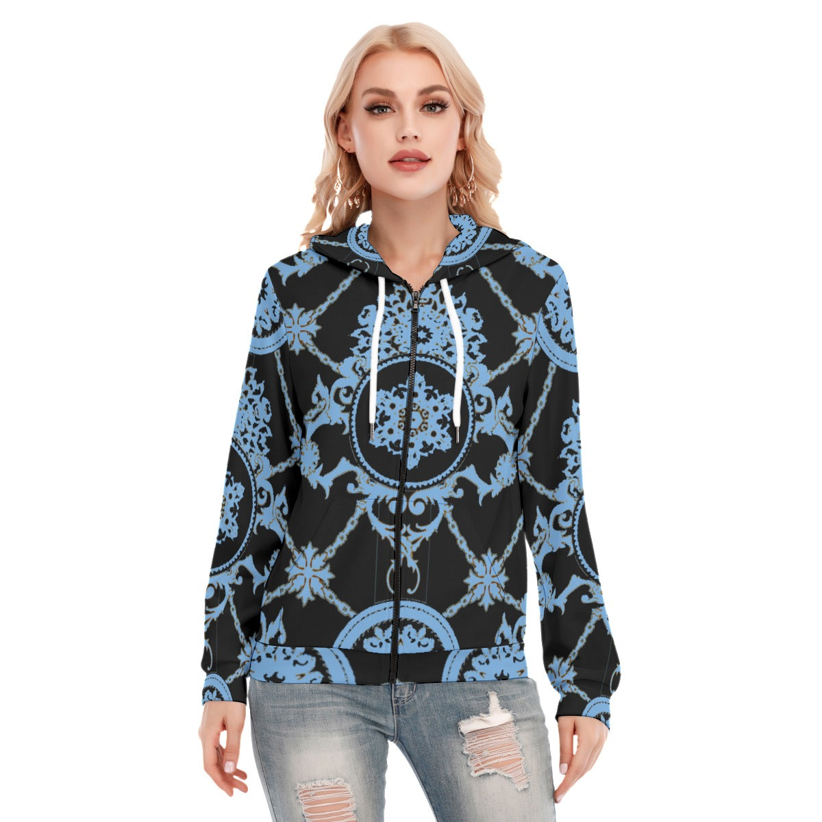 All-Over Print Women's Hoodie With Zipper