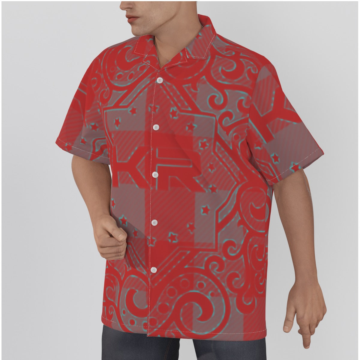 All-Over Print Men's Hawaiian Shirt With Button Closure