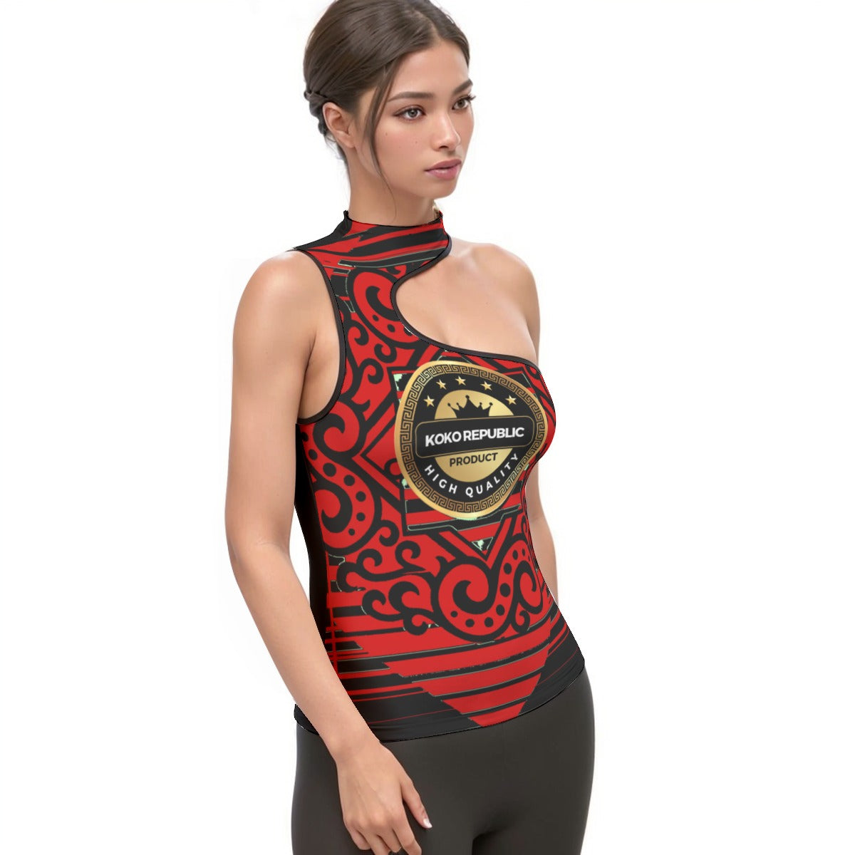 All-Over Print Women's Halter Sleeveless Asymmetrical Tank Top