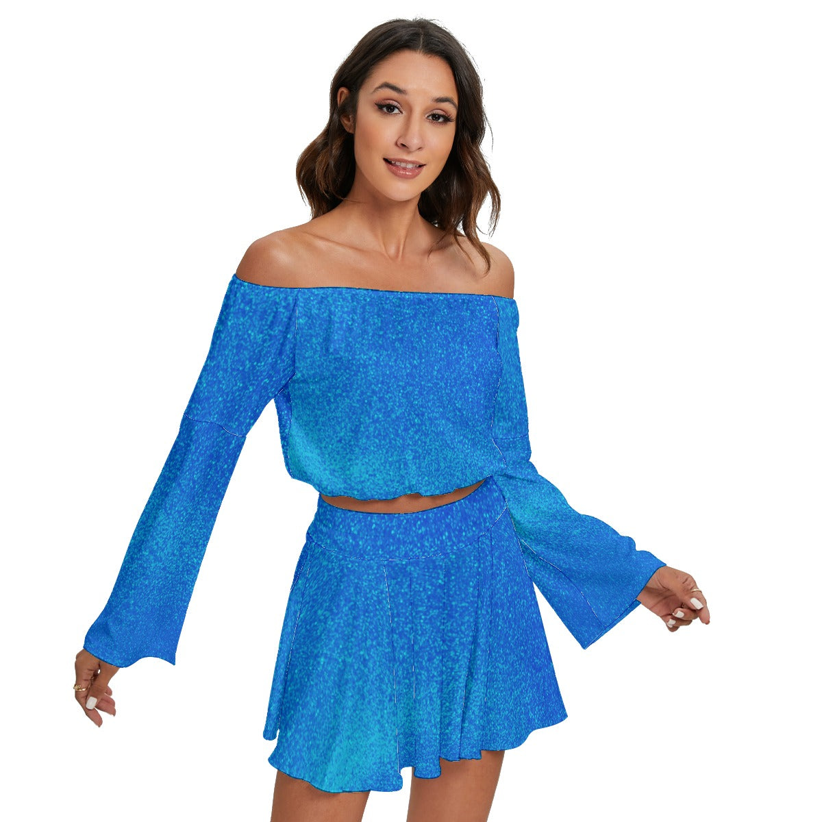 All-Over Print Women's Off-shoulder Top And Skirt Set