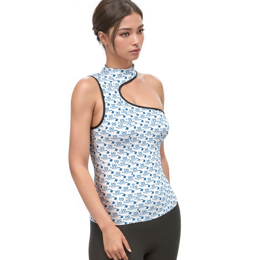 All-Over Print Women's Halter Sleeveless Asymmetrical Tank Top