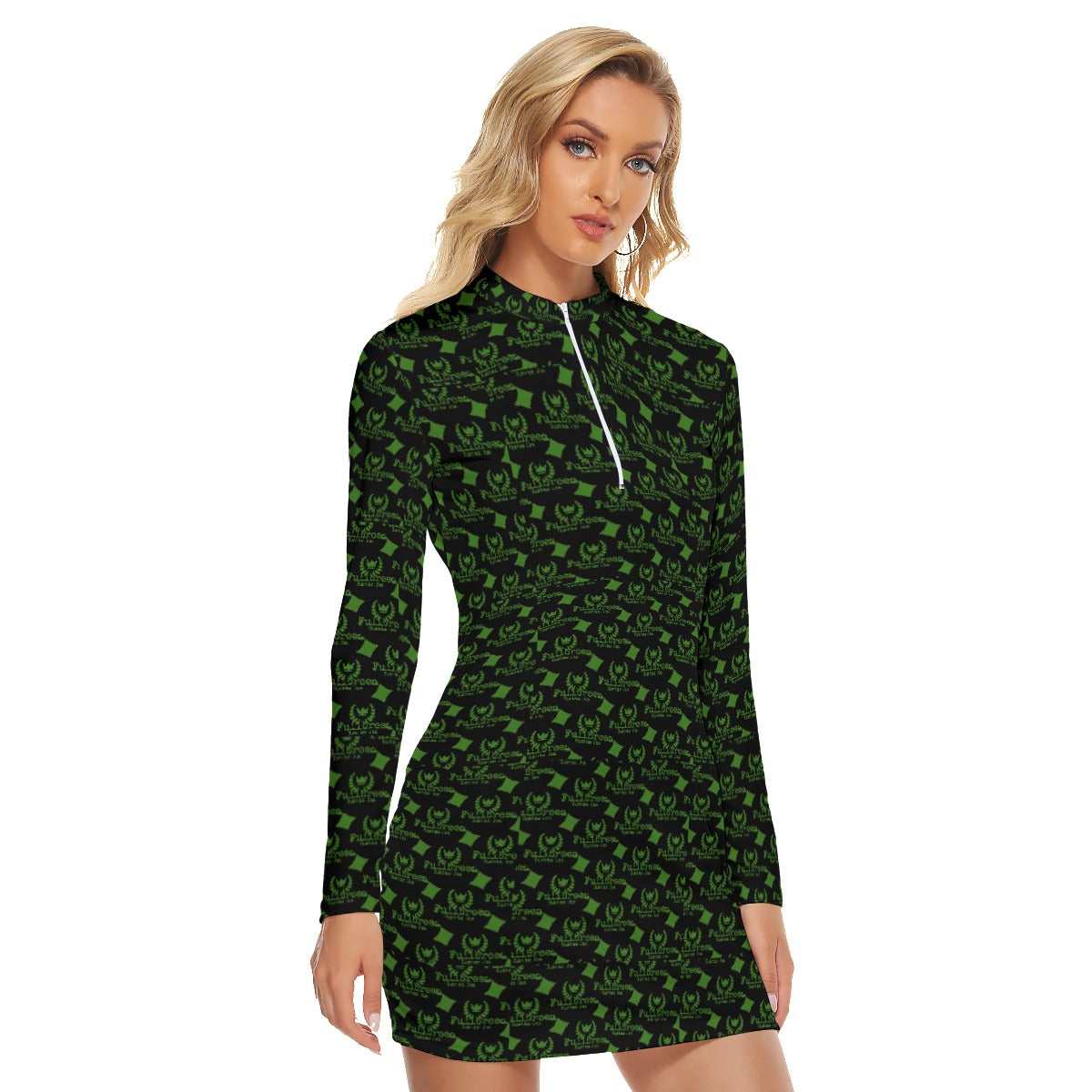 All-Over Print Women's Zip Front Tight Dress