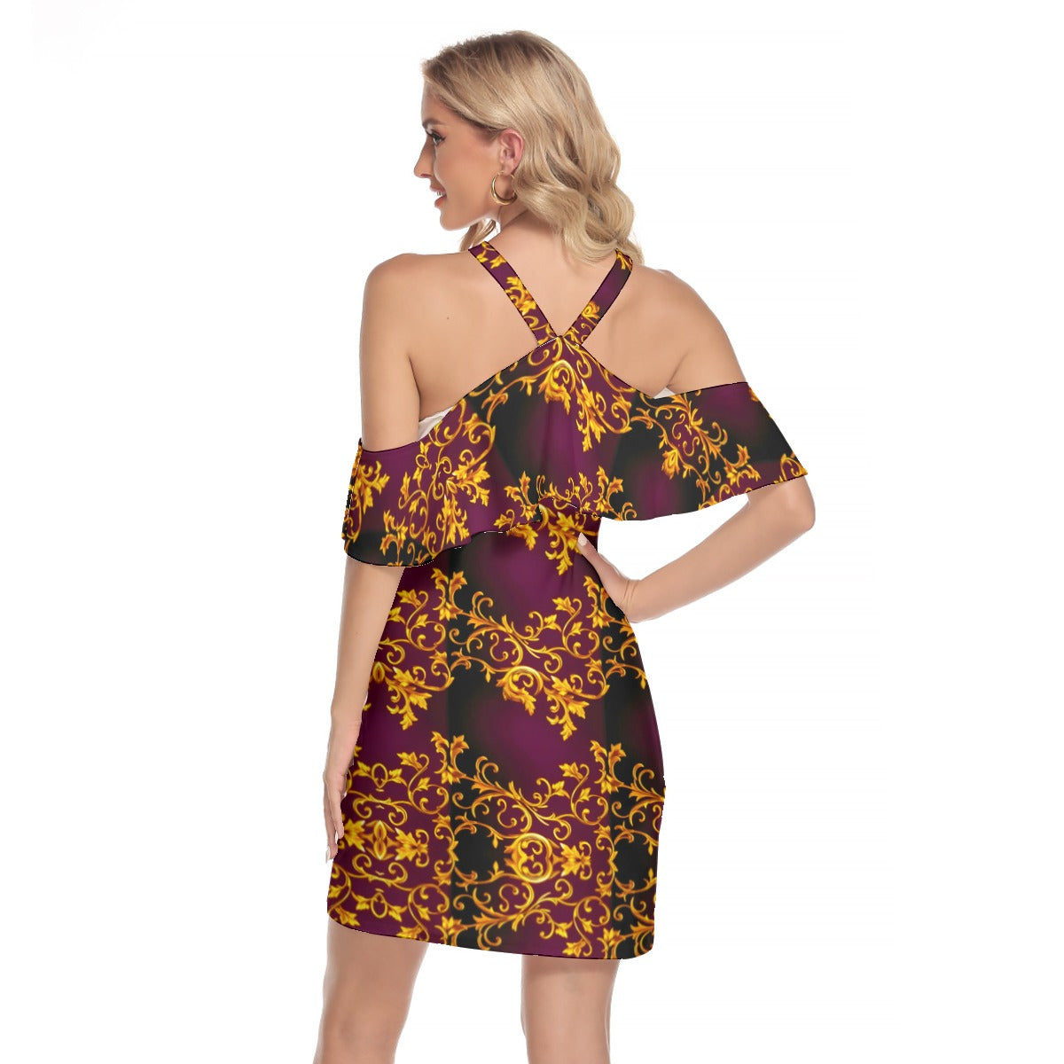 All-Over Print Women's Cold Shoulder Cami Dress With Ruffle