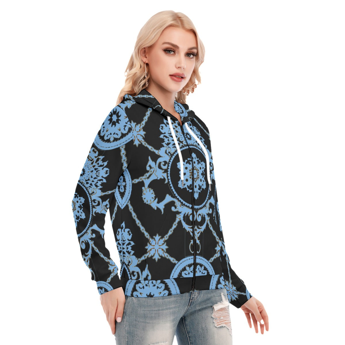 All-Over Print Women's Hoodie With Zipper