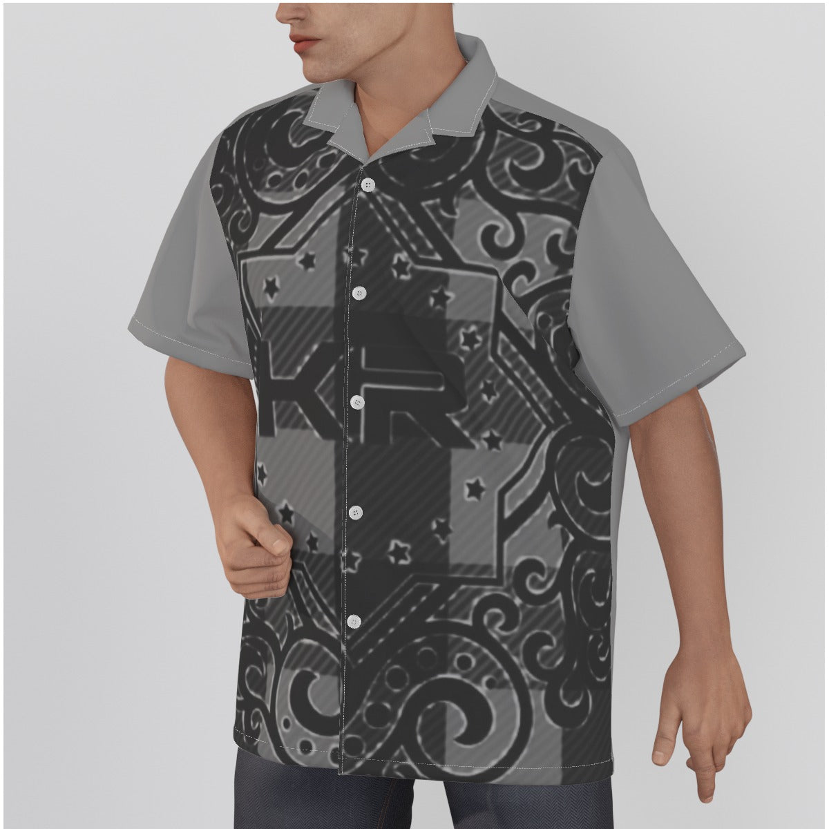 All-Over Print Men's Hawaiian Shirt With Button Closure