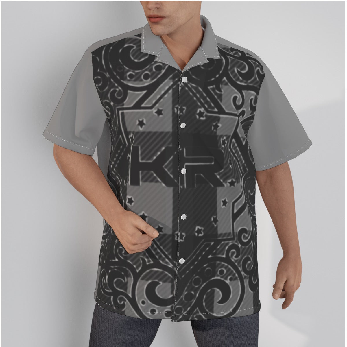 All-Over Print Men's Hawaiian Shirt With Button Closure