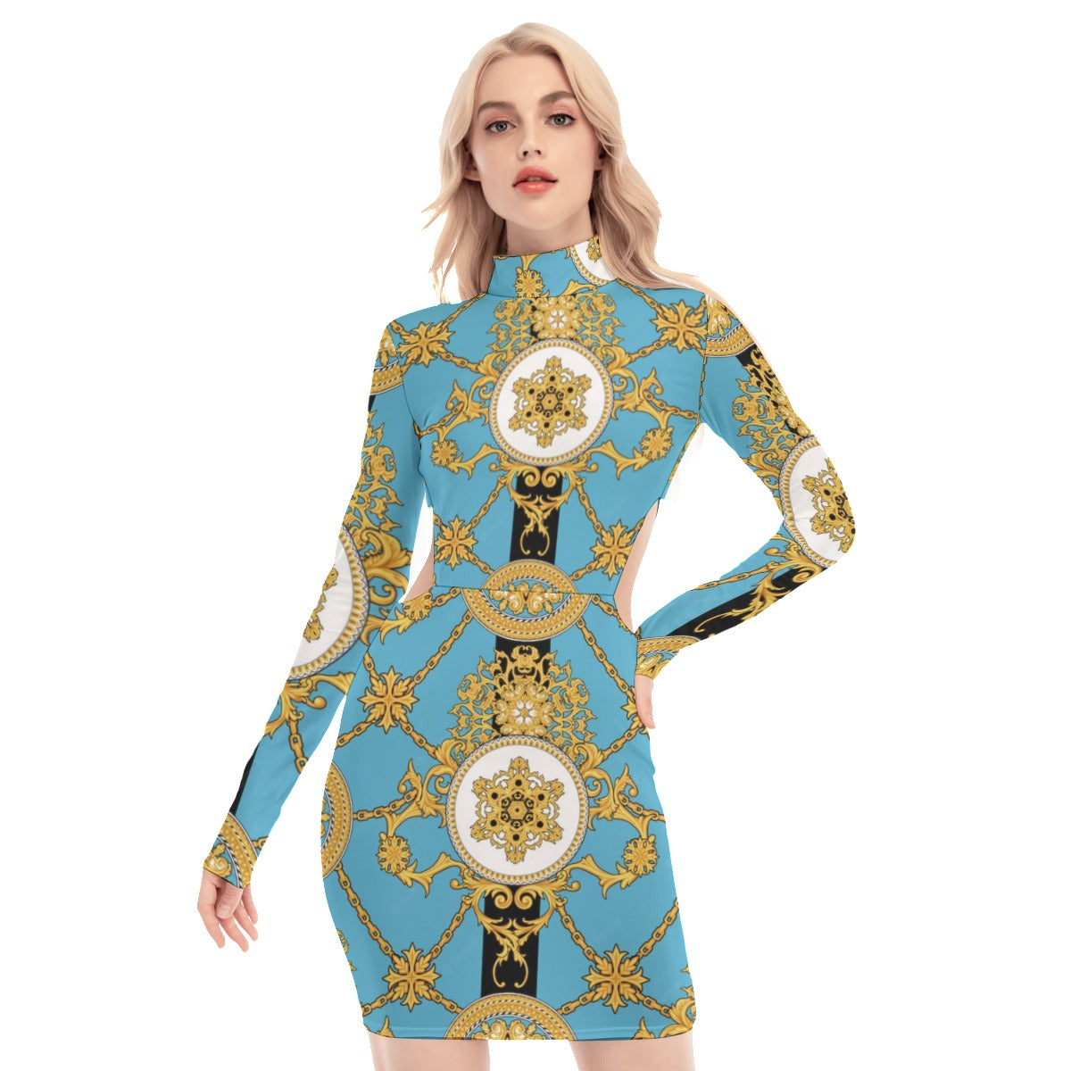 All-Over Print Women's Waist Hollow Hip Dress