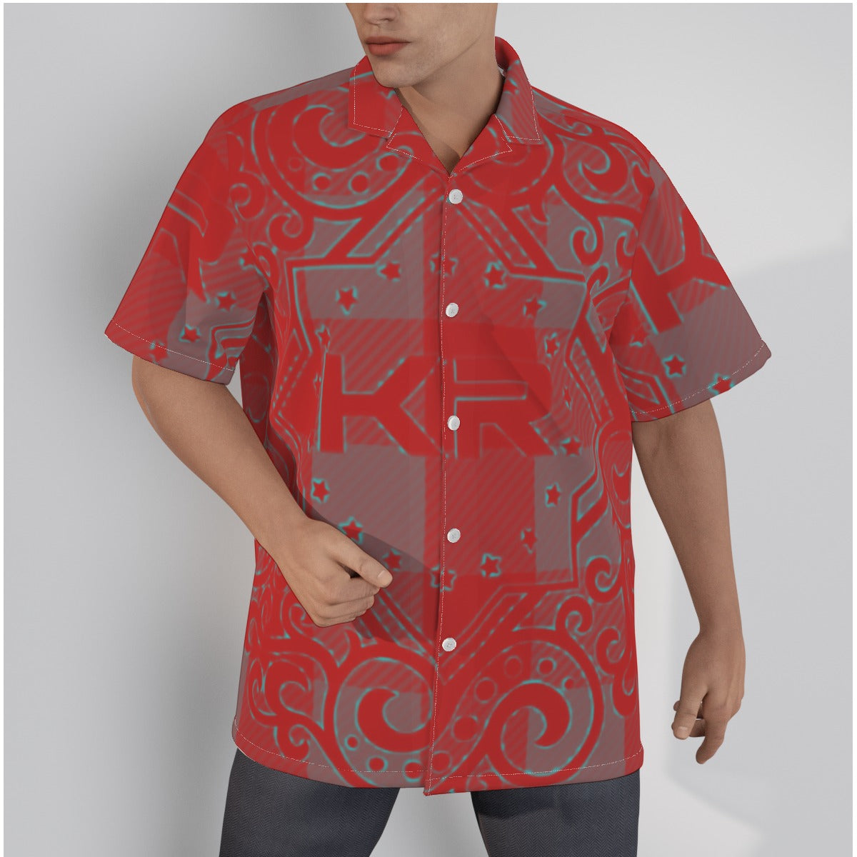 All-Over Print Men's Hawaiian Shirt With Button Closure