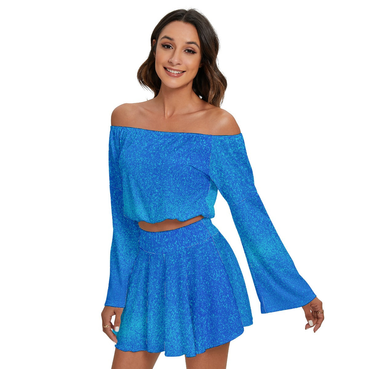 All-Over Print Women's Off-shoulder Top And Skirt Set