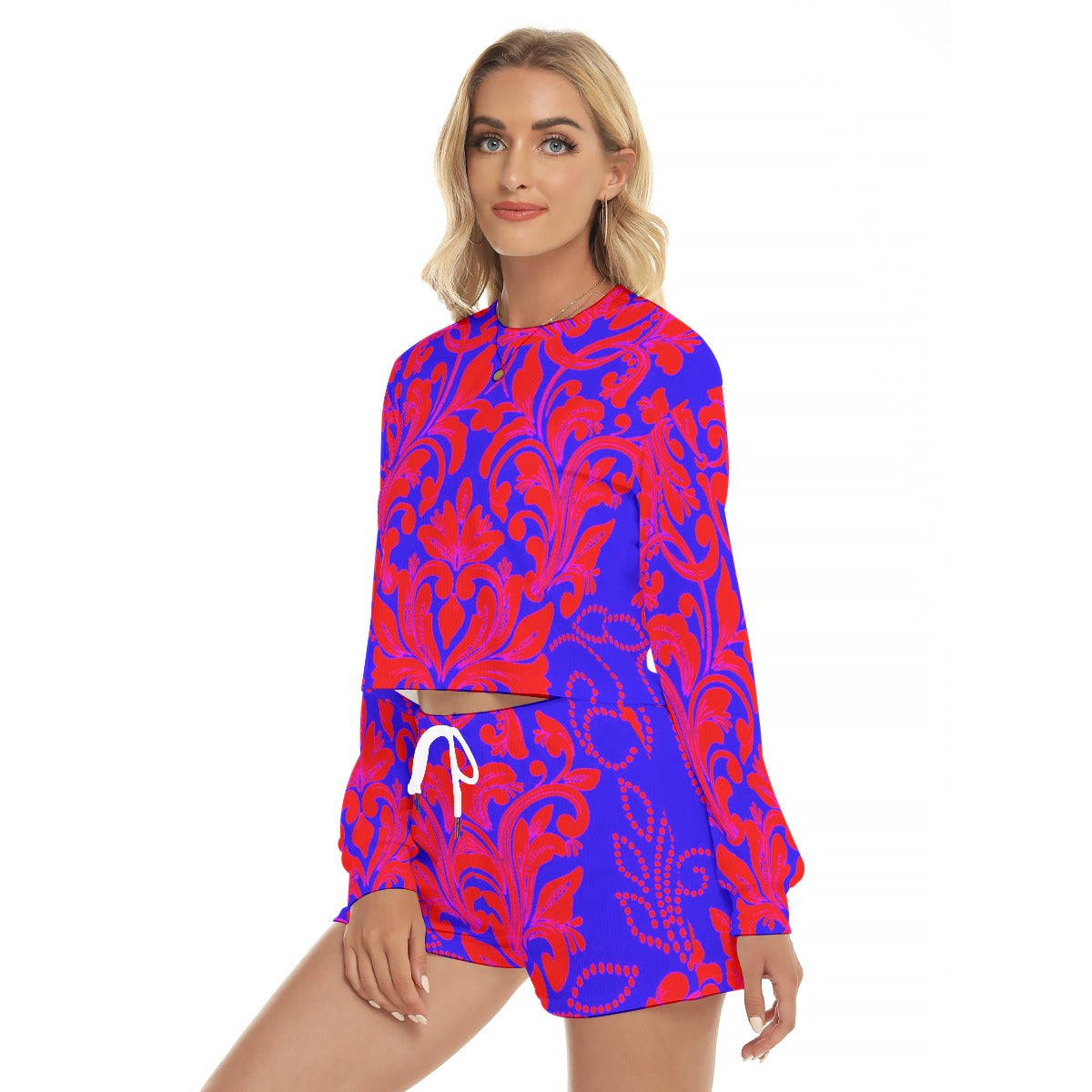 All-Over Print Women's Short Sweatshirt And Pants Suit