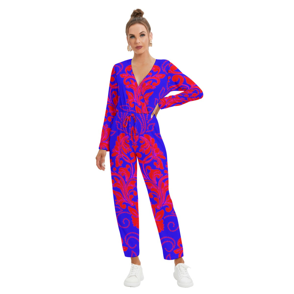 All-Over Print Women's V-neck High Waist Jumpsuit