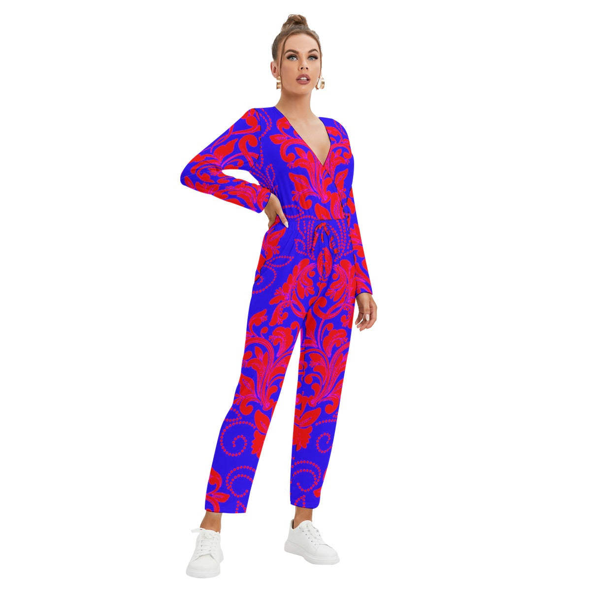 All-Over Print Women's V-neck High Waist Jumpsuit