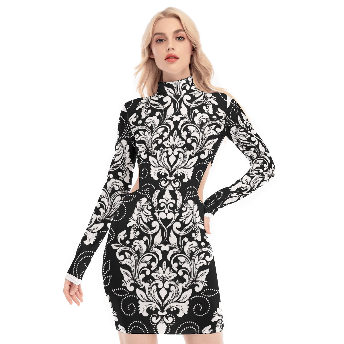 All-Over Print Women's Waist Hollow Hip Dress