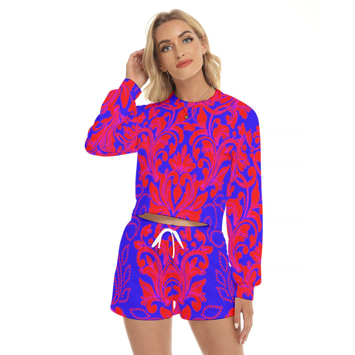 All-Over Print Women's Short Sweatshirt And Pants Suit